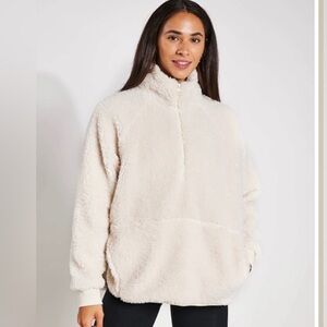Beyond Yoga Take Flight Sherpa Teddy Pullover Ivory Size Medium Half Zip NWOT